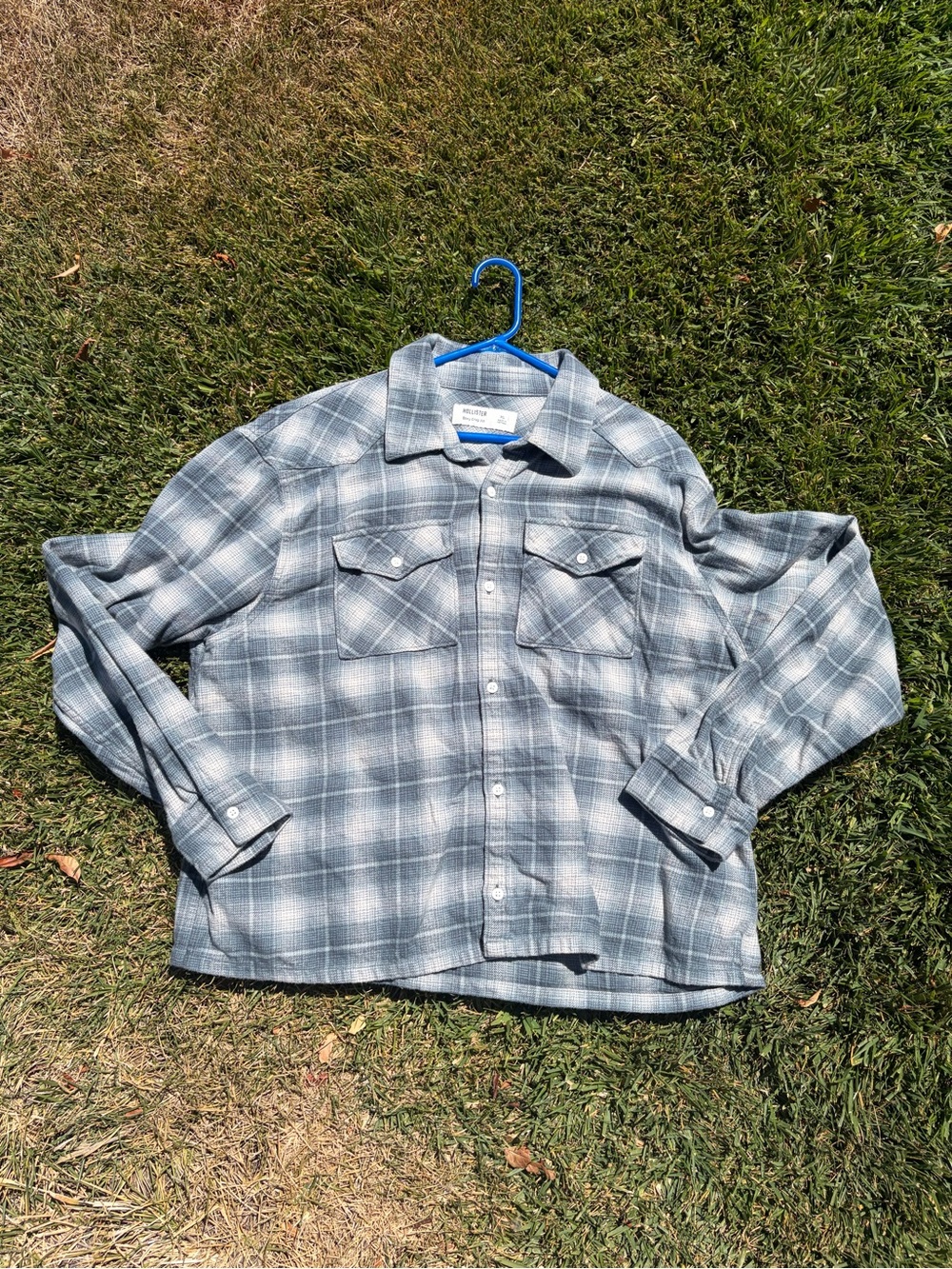 Hollister Men's Light Gray Plaid Shirt Jacket